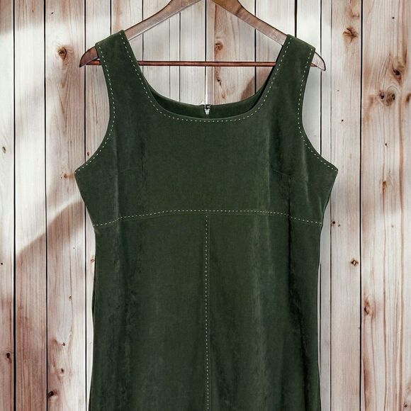 NWOT Vintage Talbots Velvet Dress Size 12 Empire Waist Midi Olive Green Velour - Picture 3 of 8